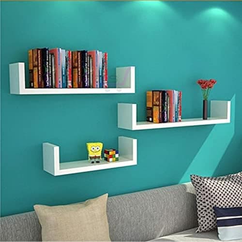 Dime Arts Shoppee Engineered Wood Wall Mounted Book Shelf Easy Mounted U Shaped Floating Wall Shelf (White)