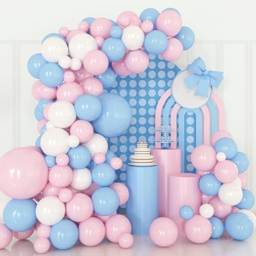 Pink and Blue Balloons Garland Kit 124pcs Pink White Blue Latex Balloons Arch for Birthday Baby Shower Gender Reveal Party Decoration