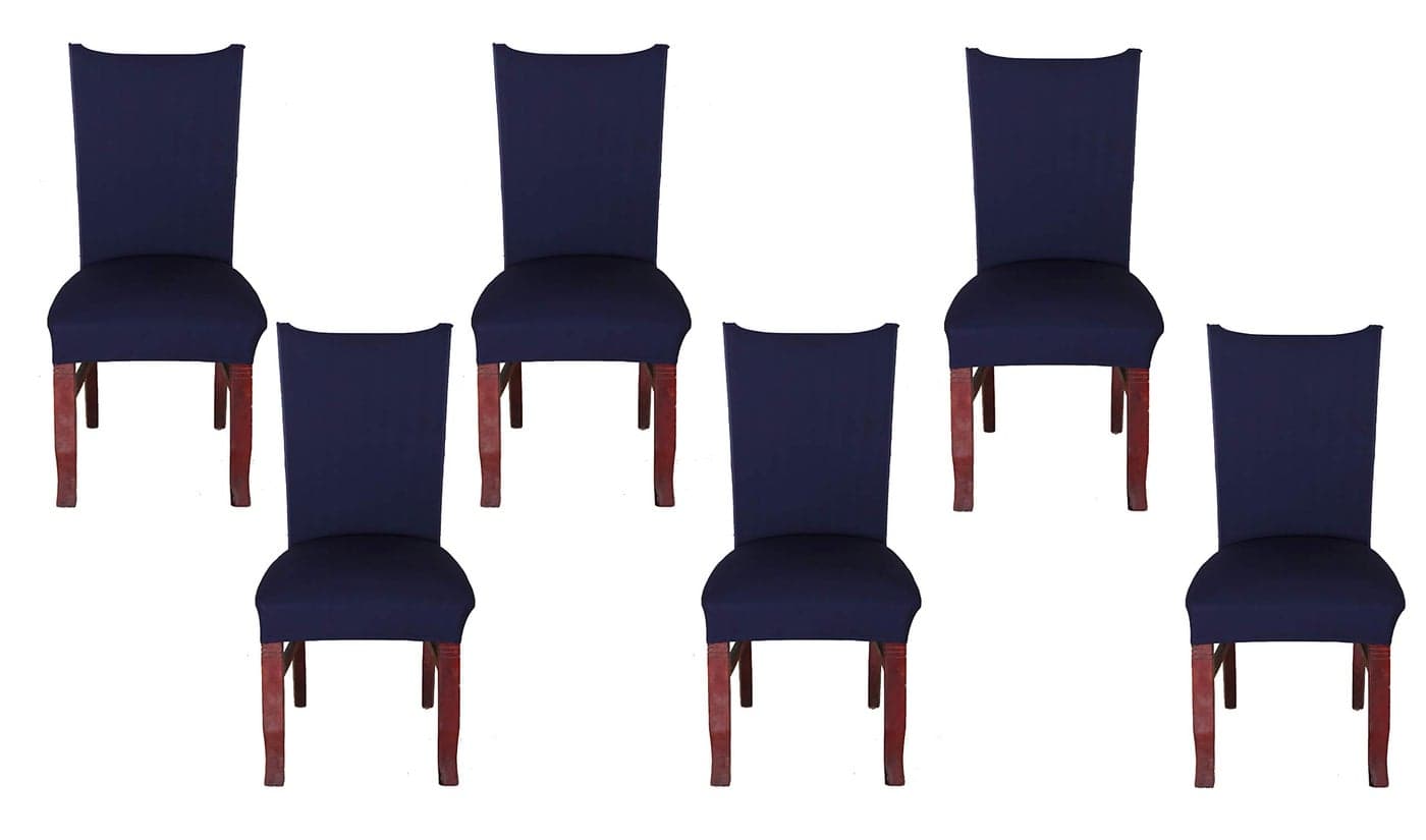 House of Quirk Polyester Spandex Plain Chair Cover Stretch Removable Washable Short Dining Chair Cover Protector Seat Slipcover (Dark Blue, Pack of 6)