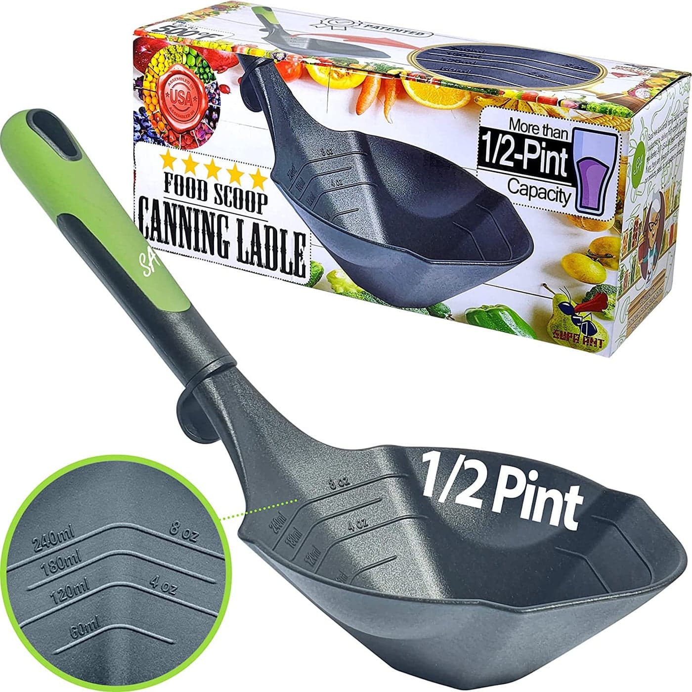 Supa Ant Soup Ladle for Kitchen Canning Ladle with Pour Spout 8 oz BPA free and Heat Resistant Silicone Large Canning Scoop with Pot Clip and Hook Hole Kitchen Ladel for Cooking