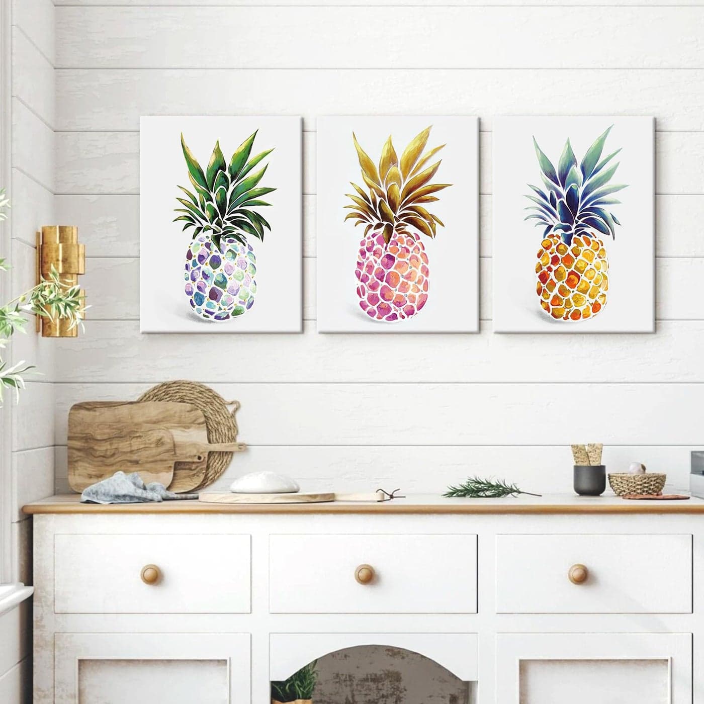 SEVEN WALL ARTS 3 Piece Abstract Still Life Canvas Painting Colorful Hawaii Pineapple Tropical Food Picture for Bar Kitchen Living Room Office Bathroom home Dcor 12 x16 x 3 pcs