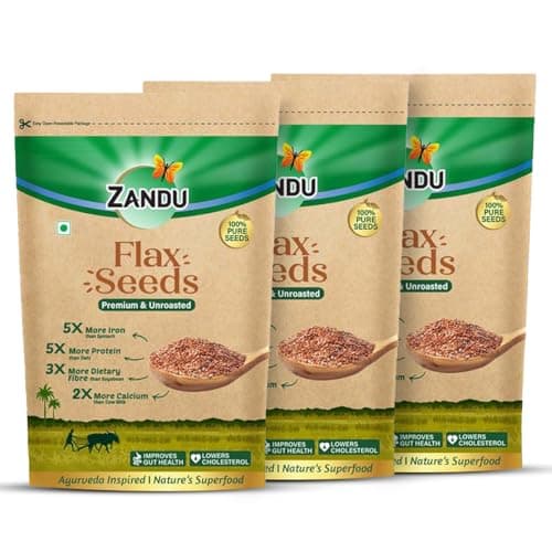 Zandu Flax Seeds- 200GM (Pack of 3) I Premium & Raw Seeds I Rich in Protein & Dietary Fibre I Promotes Healthier Skin & Hair I Resealable Pack