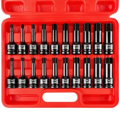 WETT 1/2" Drive Master Impact Hex Bit Set, 20 Piece Hex Driver Socket Set, Allen Bit Socket Set, Cr-Mo Steel, SAE & Metric, (1/4" - 3/4", 6-19mm)