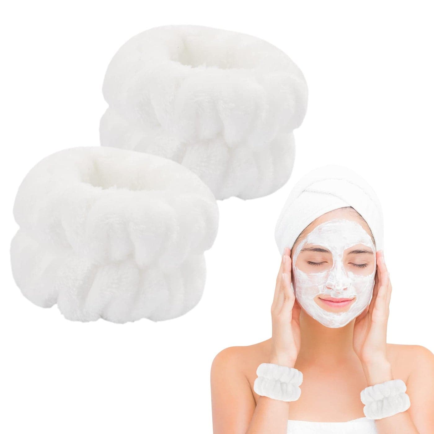 2 Pcs Microfiber Wrist Towels Dorbetar Spa Wristbands for Face Arms Body Washing White Woman and Children