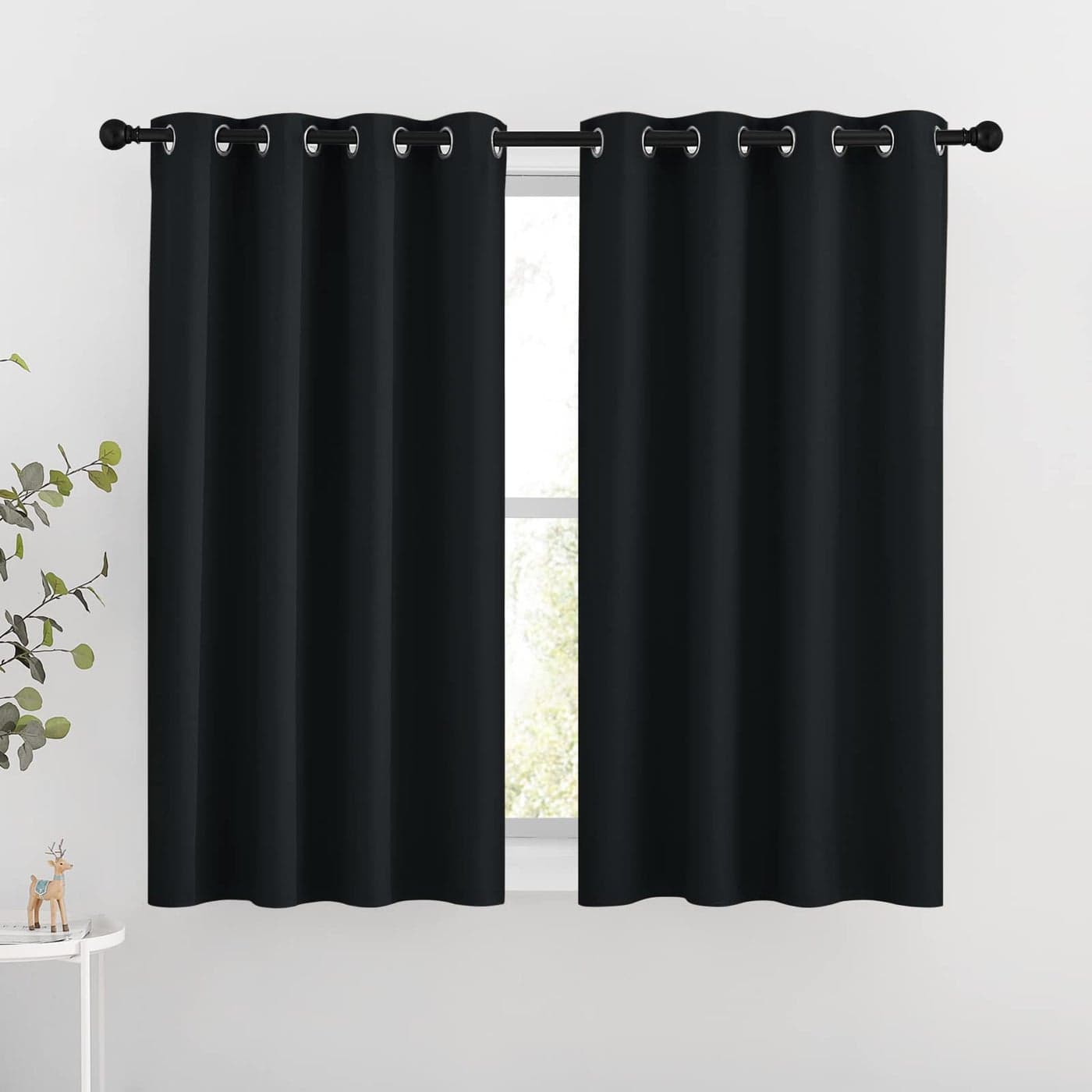NICETOWN Blackout Curtains for Windows 54 inch Length Solid Thermal Insulated Grommet Light Reducing Panels Window Treatment for Living Room Black 2 Panels 92 Wide