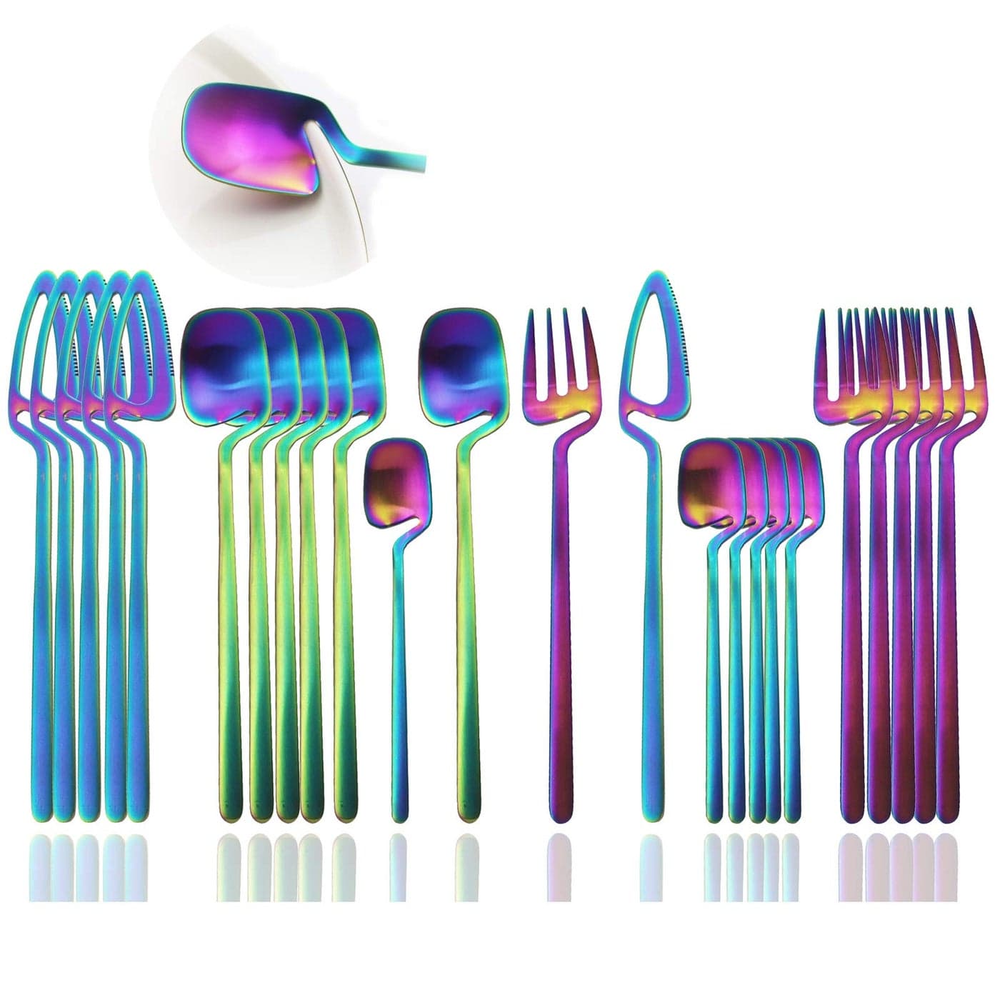 JASHII Silverware Set Satin Finish 24Piece Stainless Steel Flatware Set Kitchen Utensil Set Service for 6 Tableware Cutlery Set Dishwasher Safe Matte Rainbow