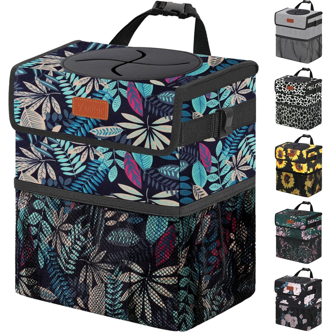 Vankor Car Trash Can for Car Cute Bag Bin Hanging Waterproof Automotive Garbage Cans Leak Proof Vehicle Trash Can Colorful Leaves