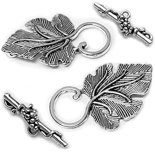 Heather's cf Silver Tone Grape Leaves Big Clasp Toggle Clasps Findings for Jewelry Making Heavy Duty Jewelry Clasp 16 Set
