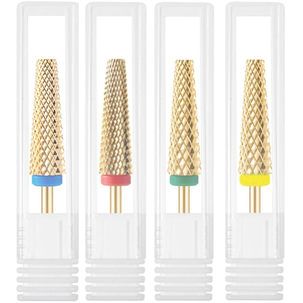 4Pcs Nail Drill Bits Set Carbide Drill Bits for Nails 332 Shank Size Gold Cuticle Bit for Nail Drill for Manicure Nail Prep Polishing Hard Gel RemovingC M F XF