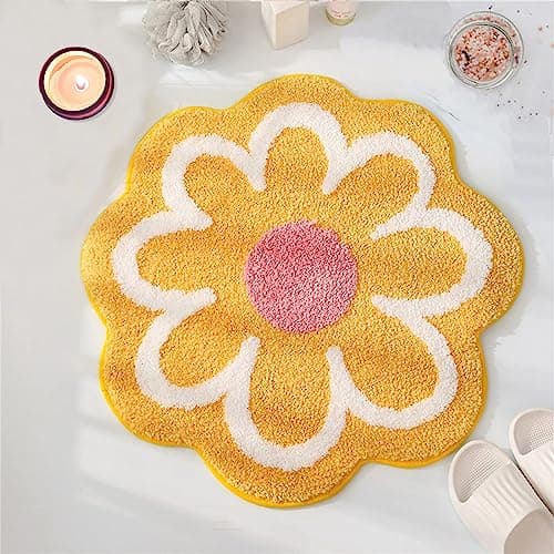 YRXRUS Flower Bath Mat, Yellow Bathroom Rug, Beauty Bath Mats, Ultra Soft Microfiber Bath Rug, Machine Washable Flower Bathroom Mat, Shower Bathtub Mat Gift Cute Room Decor, 29.5x29.5 in