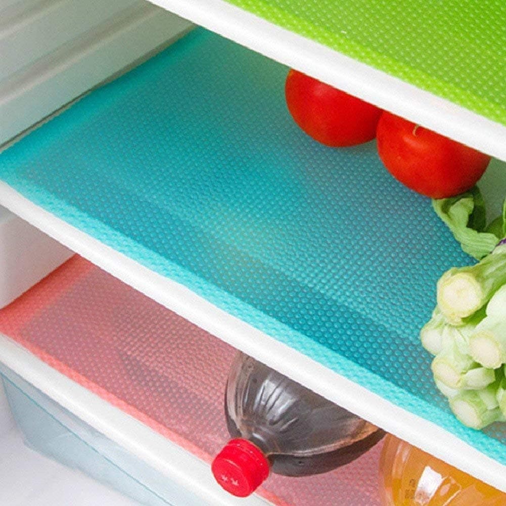 AKINLY 9 Pack Refrigerator MatsWashable Fridge Mats Liners Easy to Clear Fridge Pads Mat Shelves Drawer Table Mats Refrigerator Liners for Shelves3Red3Green3Blue