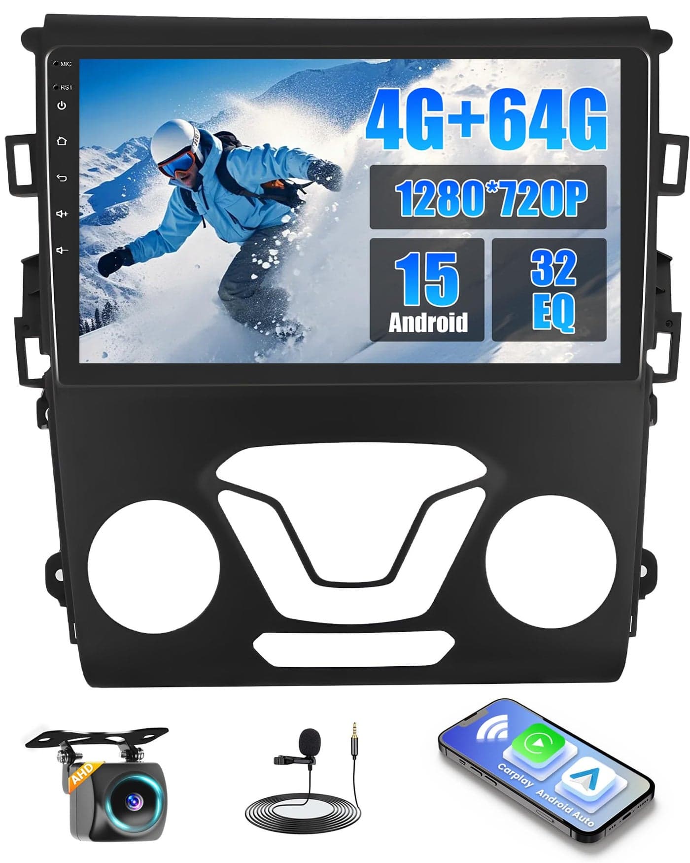 2+64GB Realdio Android 15 Car Radio for Ford Fusion Mondeo 2013-2019 Wireless CarPlay Android Auto, 9" Touch Screen Stereo for Fusion Mondeo with GPS WiFi Bluetooth EQ FM/RDS 26UI Backup Camera
