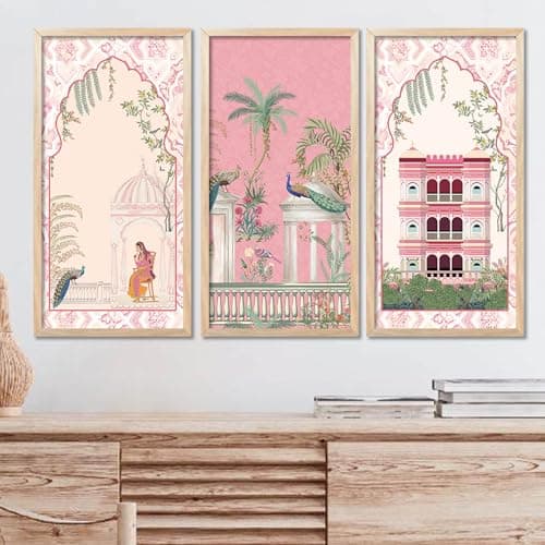 walllane Traditional Indian Art Pichwai Wall Hanging Paintings | Painting for wall Decoration | Traditional Indian Art Pichwai Wall Décor Paintings Set of 3 (10x19 inch, F)