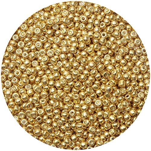 Yholin 2000pcs Glass Seed Beads Bulk4mm 60 Craft Seed Beads Small Pony Beads for DIY Craft Project Bracelet Necklace Jewelry Making Bright Gold Color Waist Beads Spacer Beads with Tweezers