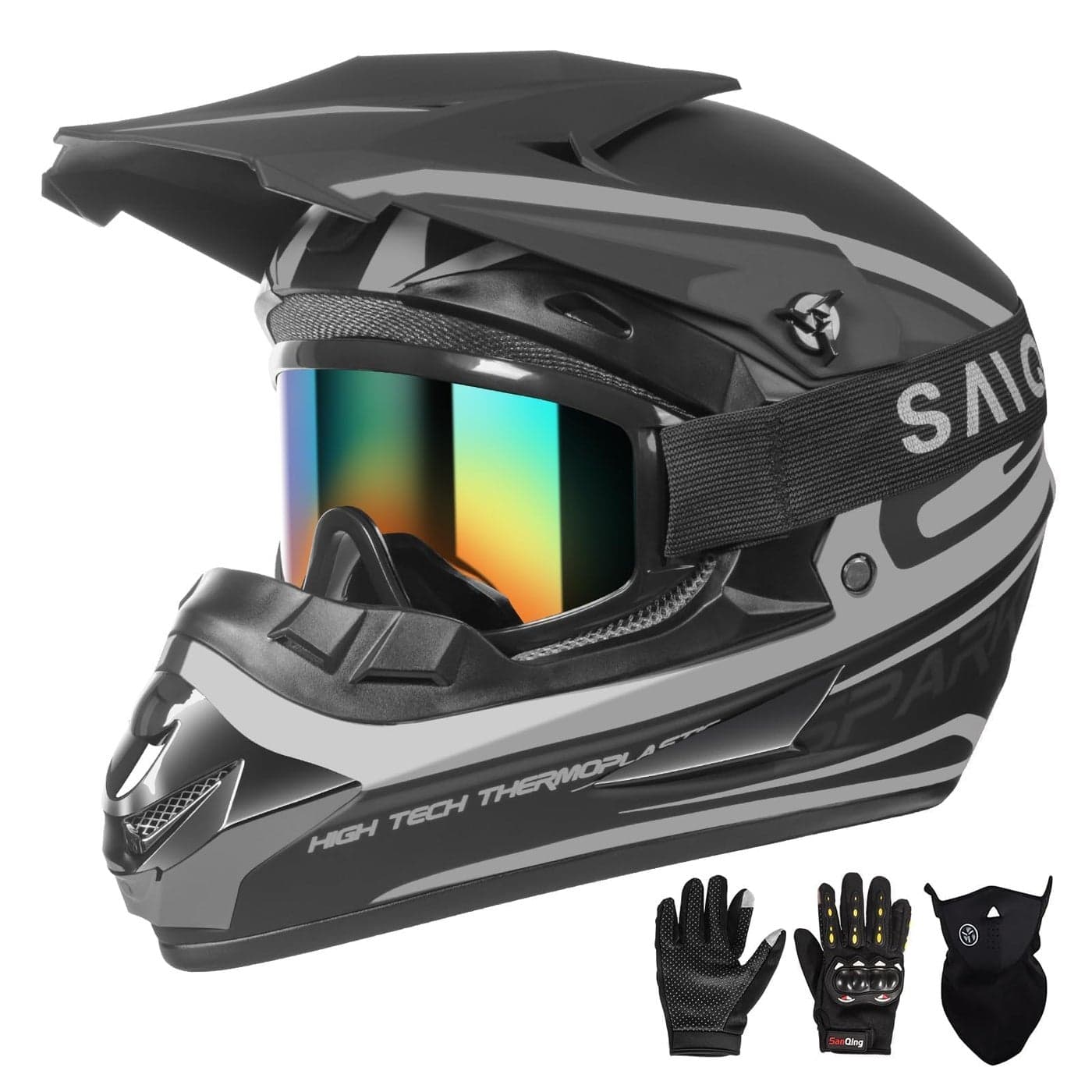 Youth Kids Motocross Helmet Adult ATV Dirt Bike Helmet OffRoad BMX 4Wheeler Full Face Motorcycle Helmet WGoggles Gloves Mask DOT Approved Gray S