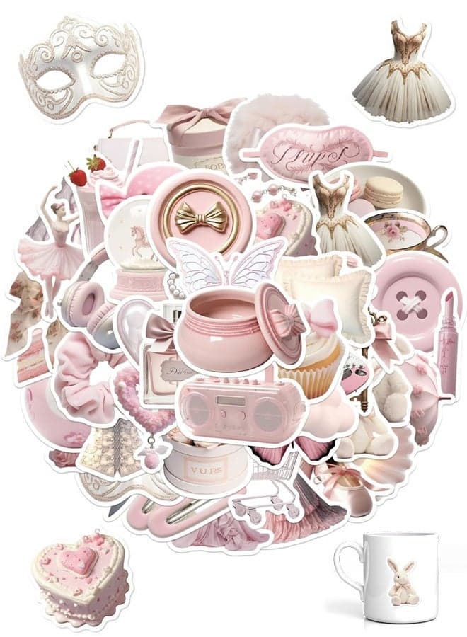 50PCS Girls Gentle Ballet Pink Stickers - Cute Vinyl Laptop Ballerina Girly Waterproof Aesthetic Pink Pack for Girls Water Bottles Guitar