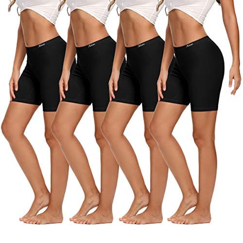 Molasus Womens Boxer Briefs Cotton Boy Shorts Underwear Anti Chafing Bike Short Long Leg Under Shorts Black 4 Pack Size 7