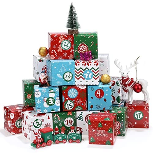 Outus DIY Christmas Advent Calendar Boxes 2026 25 Days Cardboard Number Boxes Christmas Countdown Calendar Refillable Advent Xmas Gift Box for Kids Adults Xmas Home OfficeWarm Style