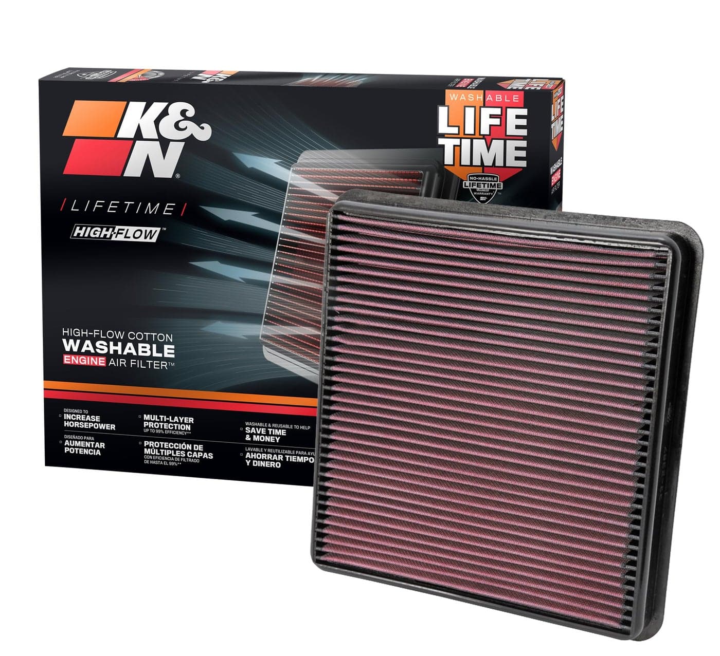 KN HighFlow Original Lifetime Engine Air Filter Increase Power Premium Washable Compatible with 20072021 LexusToyota LX570 Land Cruiser Sequoia Tundra 332387