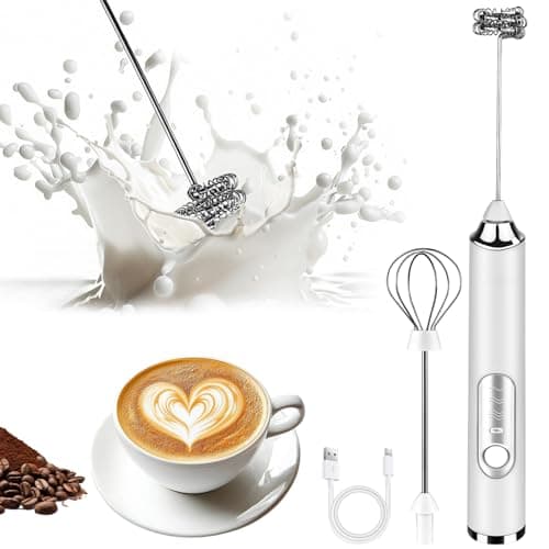 Milk Frother Handheld Rechargeable Coffee Frother Wand with 2 Stainless Whisks 3 Speeds Drink Mixer Electric Foam Maker Hand Mixer for Lattes Cappuccino Matcha Egg White