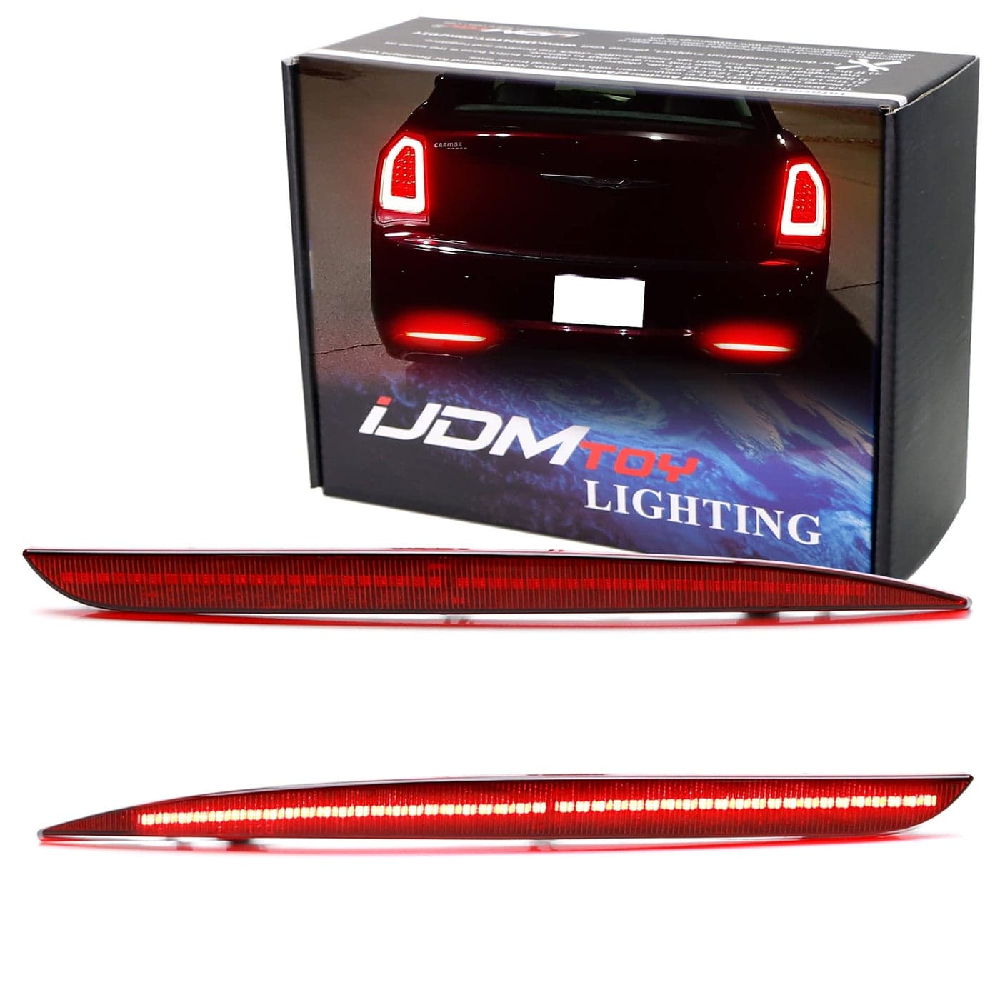 iJDMTOY OERed Lens 90SMD Full LED Rear Bumper Reflector Light Trim Compatible With 2015up Chrysler 300 Function as Tail or Rear Fog Lights