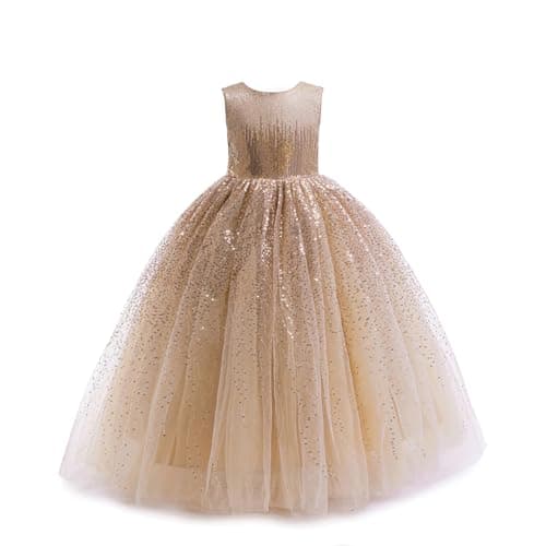 DPKM Flower Girls Sequin Dress Bridesmaid Sparkle Formal Wedding Party Birthday Kids Pageant Princess Prom Ball Gown