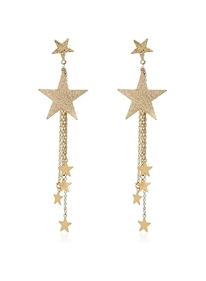 Boho Gold Star Long Long Tassel Fringe Dangle Earrings for Women Shooting Star Earrings Star Drop Earrings Jewelry