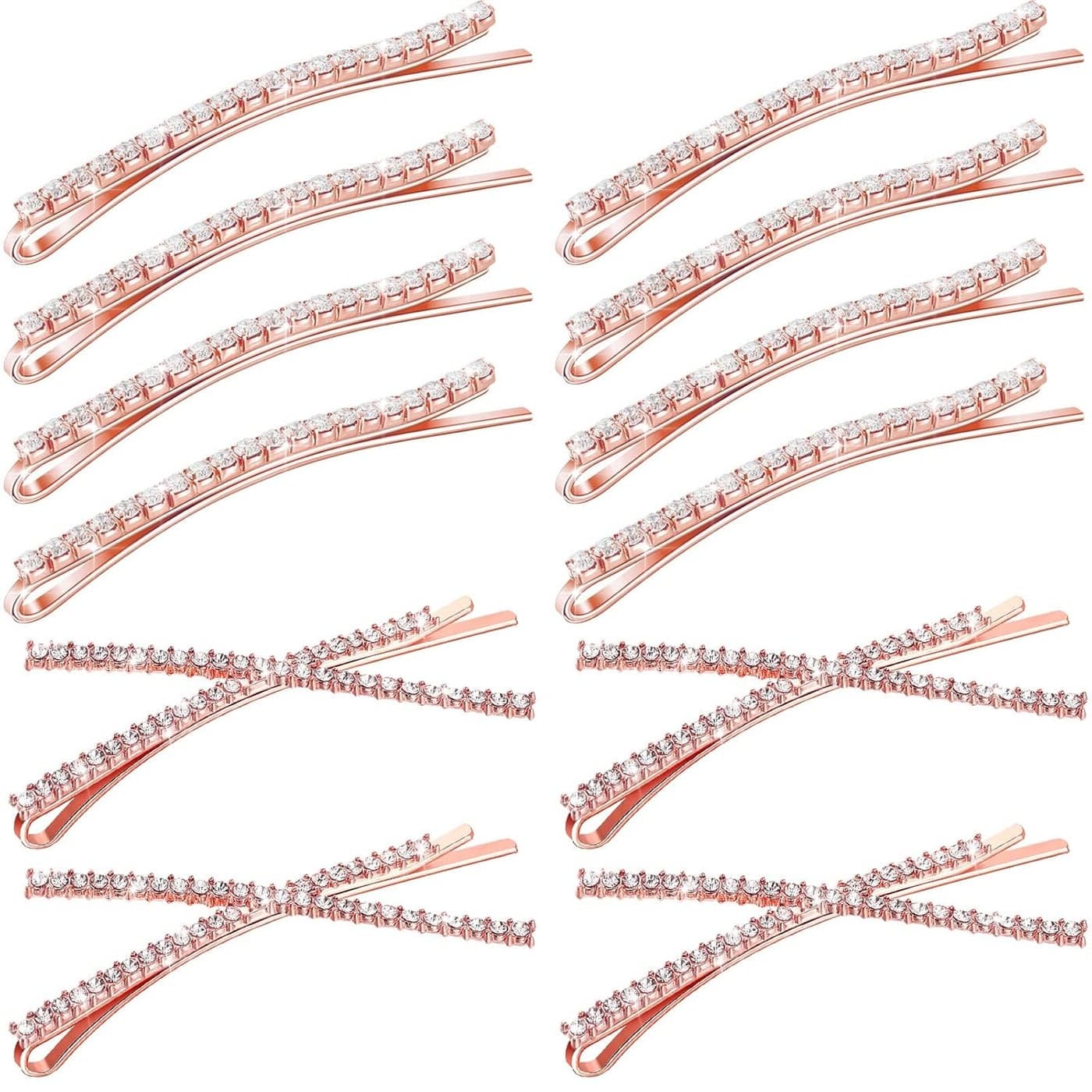 12 Pieces Rhinestone Bobby Pins Decorative Fancy Crystal Hair Clips Shiny Metal X Shaped Barrettes Bling Diamond Wedding Bridal Shower Hair Accessories for Women Ladies Girls Rose Gold