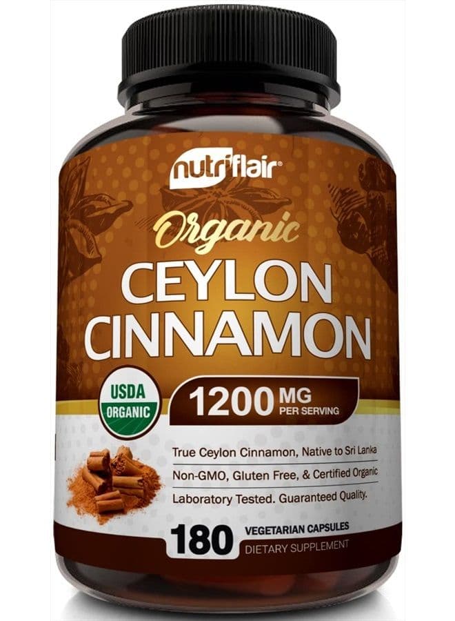 Organic Ceylon Cinnamon, 1200mg - 180 Vegetarian Capsules