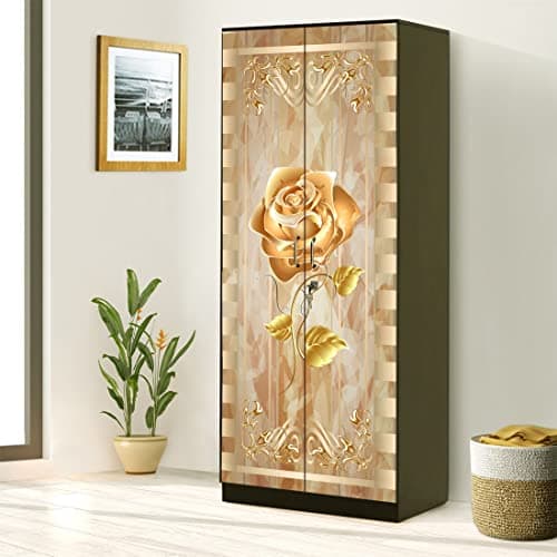 WallDaddy Self Adhesive Almirah Stickers, Wall Stickers, Decorative Sticker Wallpaper for Home Wardrobe Doors (Metallic Rose Almirah) PVC Vinyl Size Large (39 x 84 Inch)