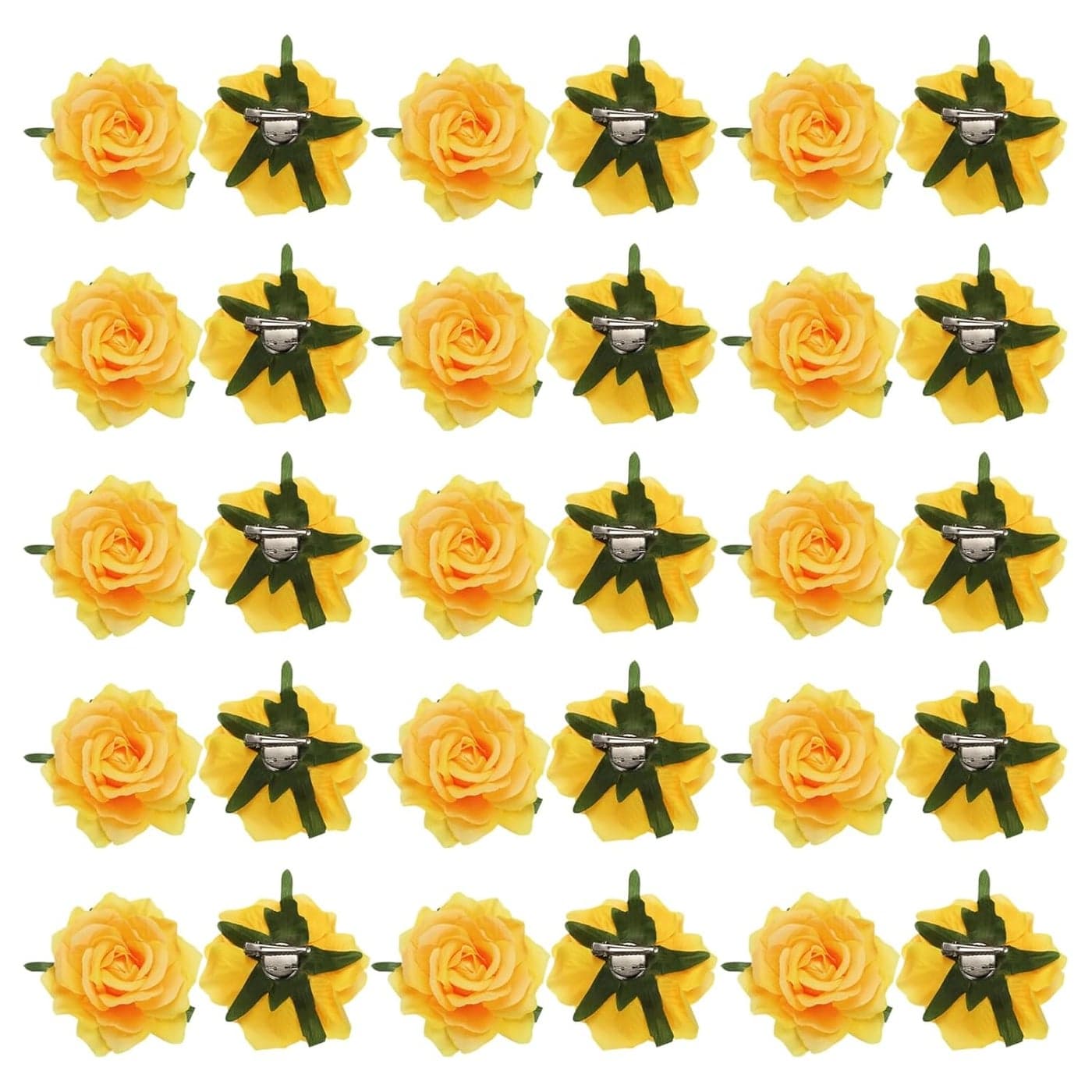 MECCANIXITY 30 Pcs Rose Flower Hair Clips 4 Inch Flower Hair Pins Flower Brooch for Women Hair Accessories Yellow