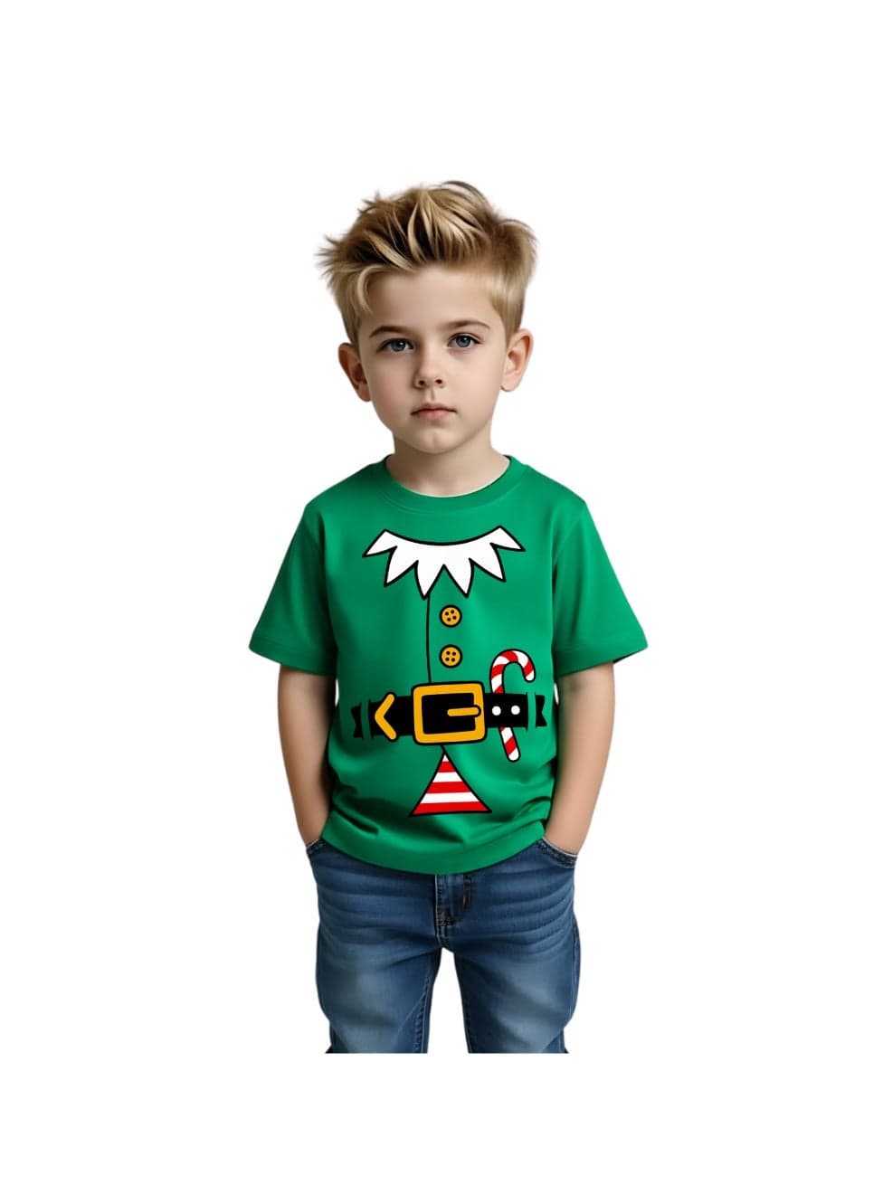 Christmas Kids Boys Elf T-Shirt–Round Neck Short Sleeve Soft Cotton T-Shirt–Perfect For Holiday Parties,Family Gatherings
