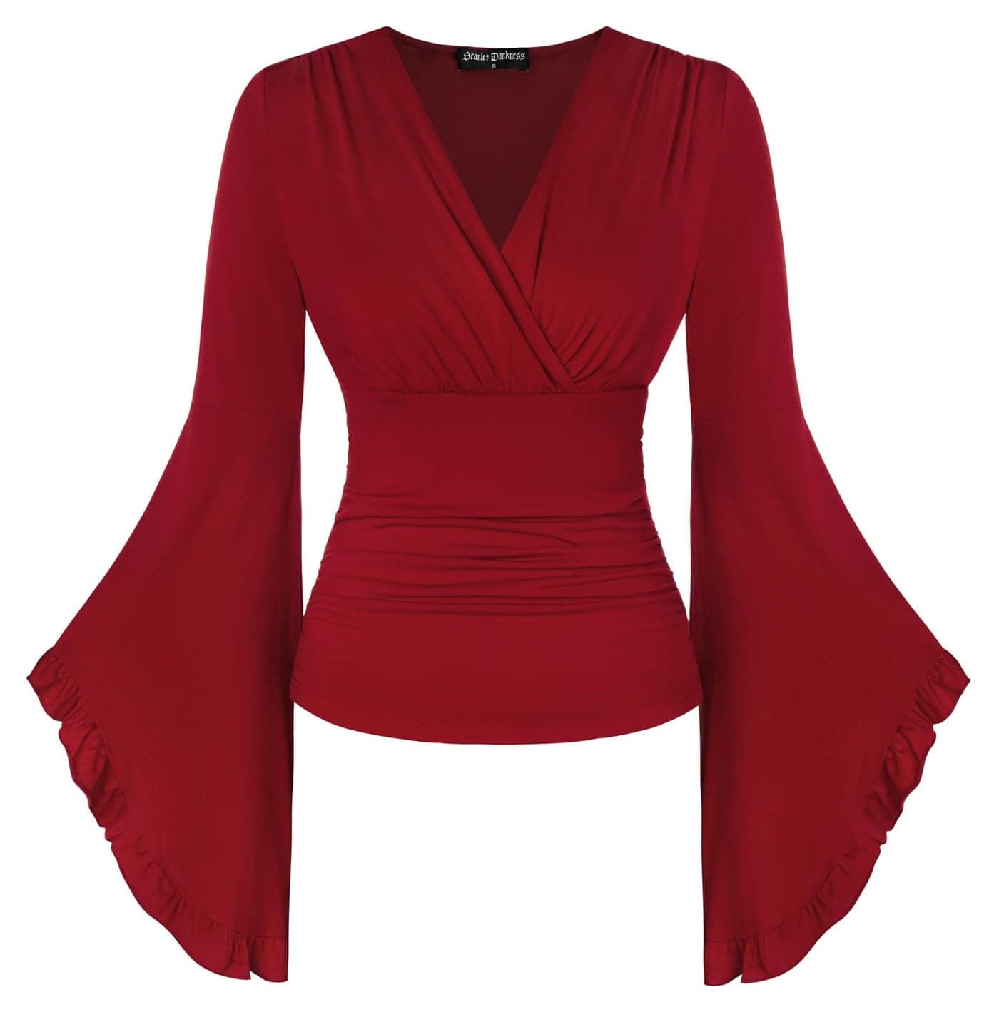Renaissance Shirt Women Peasant Vintage Wrap V Neck Dressy Casual Blouses Red S