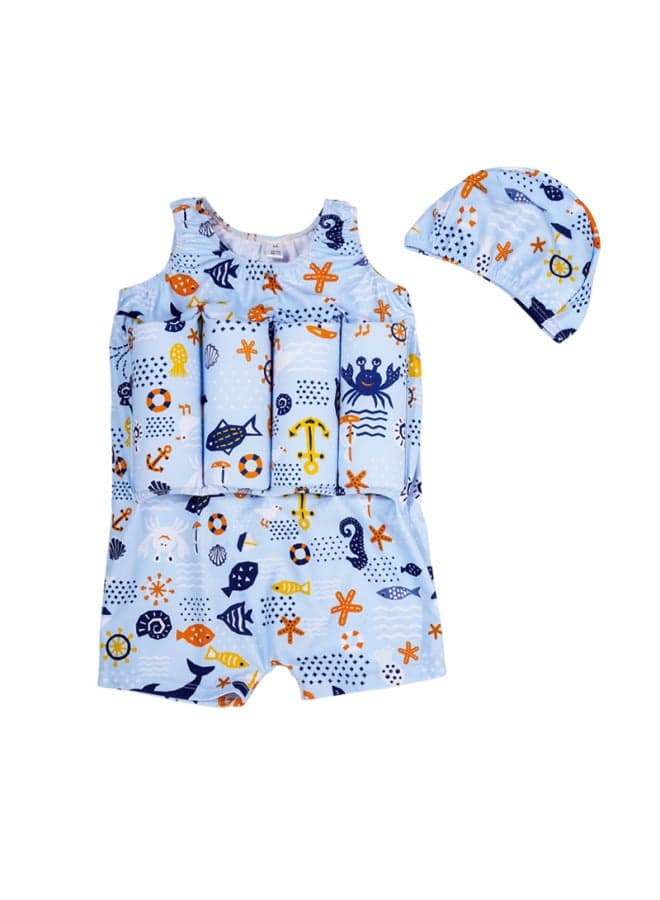 Children's Buoyancy Swimsuit Baby Swimsuit One-piece Girl Toddler 2-3 Years Old Toddler 1 Boy Swimsuit Baby-Color:Crab-