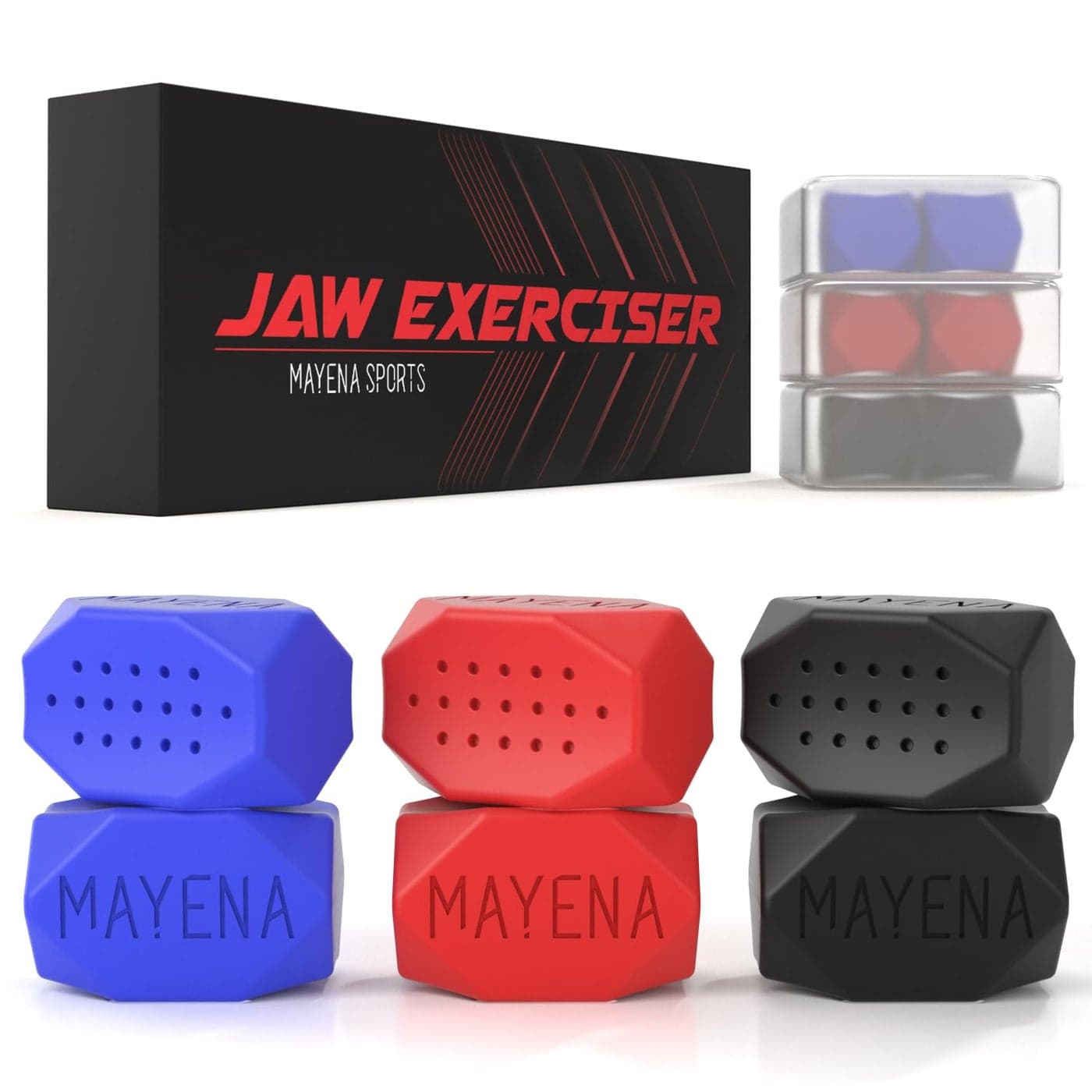 Mayena Jaw Exerciser for Men Women 3 Resistance Levels 6 pcs Silicone Jawline Shaper Set Powerful Jaw Trainer for Beginner Intermediate Advanced Users Slims Tones the Face