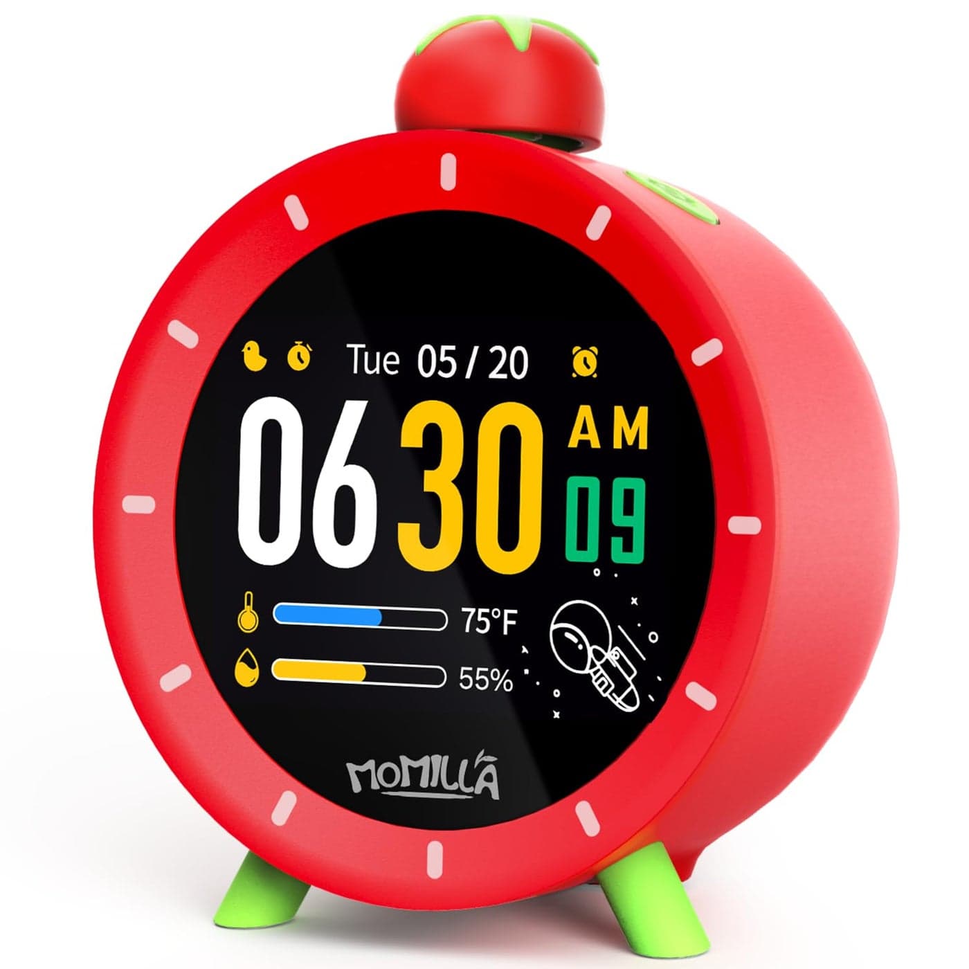 MOMILLA Kids Alarm Clock for Bedrooms Colorful Display 7Day Programmable 4 Alarms Visual Timer with White Noise Cute Digital Clock for Teens Girls Boys Loud for Heavy Sleepers