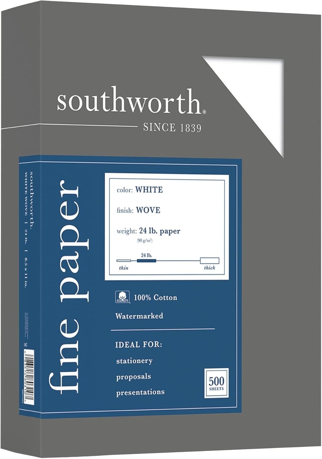 Southworth 100 Cotton Business Paper 8 12 x 11 24 Lb 100 Recycled White Box Of 500