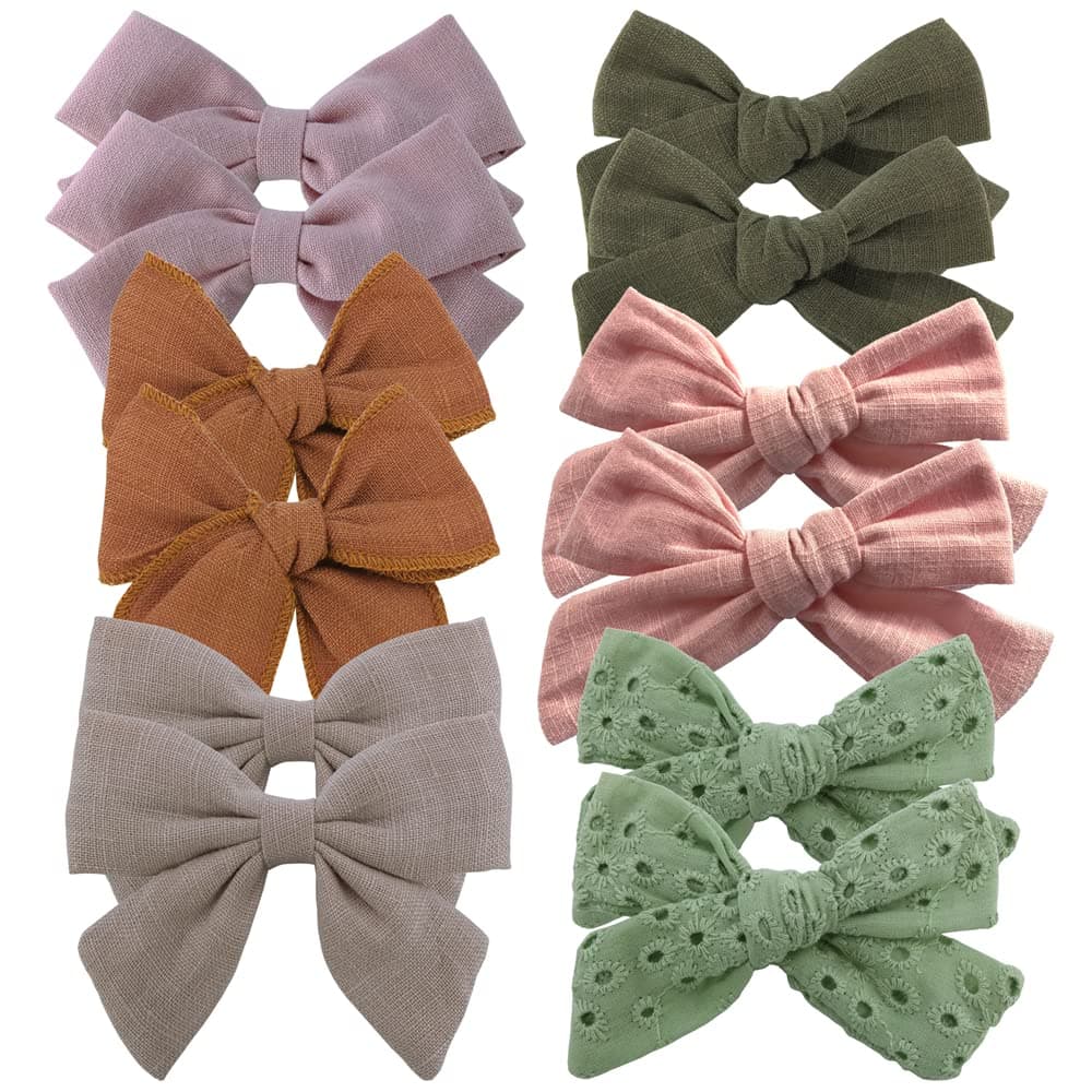 12 PCS Linen Bow Hair Clips for Baby Girls Toddler Kids Hair Bows Alligator Clips In Fringe Bangs Accessories Assorted A