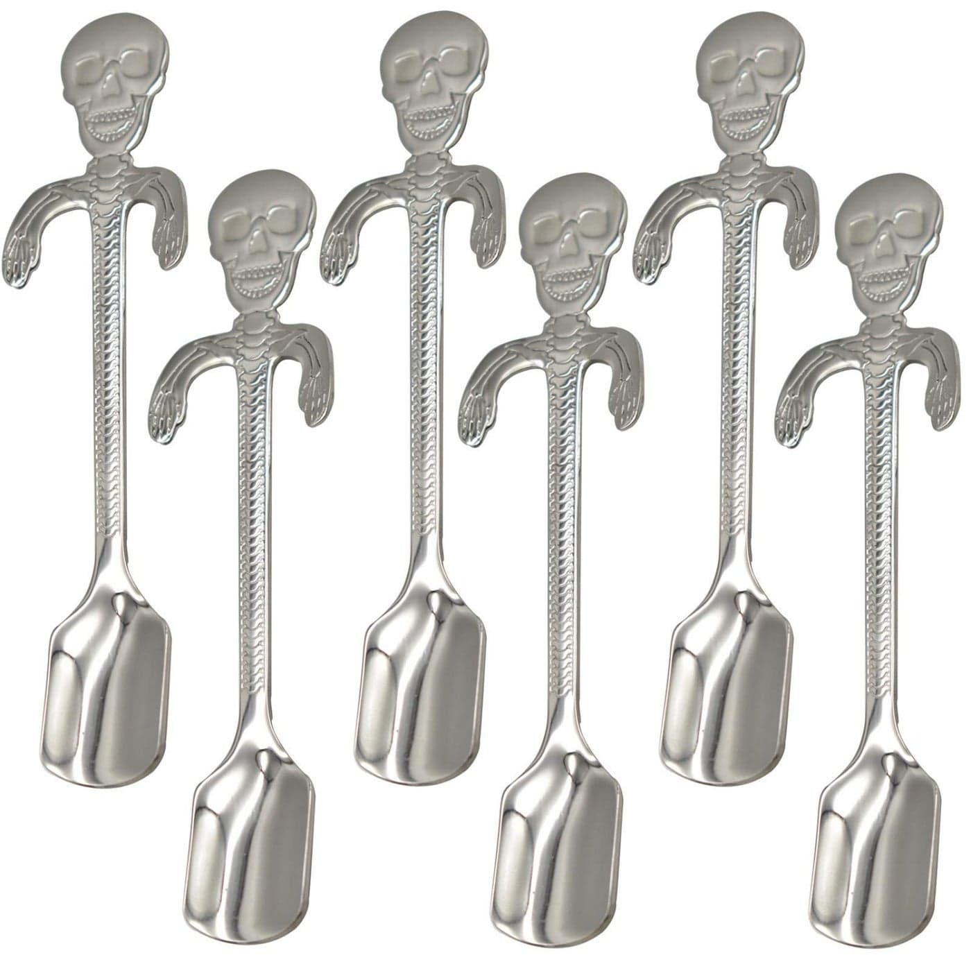 Maydahui 6 PCS Skull Spoon 5 inch 1810304 Stainless Steel Hanging Teaspoons Coffee Tea Sugar Espresso Dessert Stirring Spoons Design for Halloween Party Kitchen