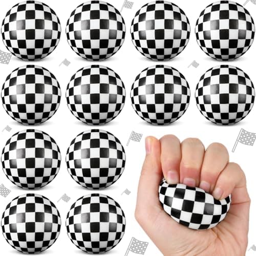 Soulchen 12 Pcs Race Cars Party Favors 197 Stress Balls Black and White Themed Sensory Fidget Toys Gifts for Kids Birthday Party Favors Supplies Goodie Bag Stuffers