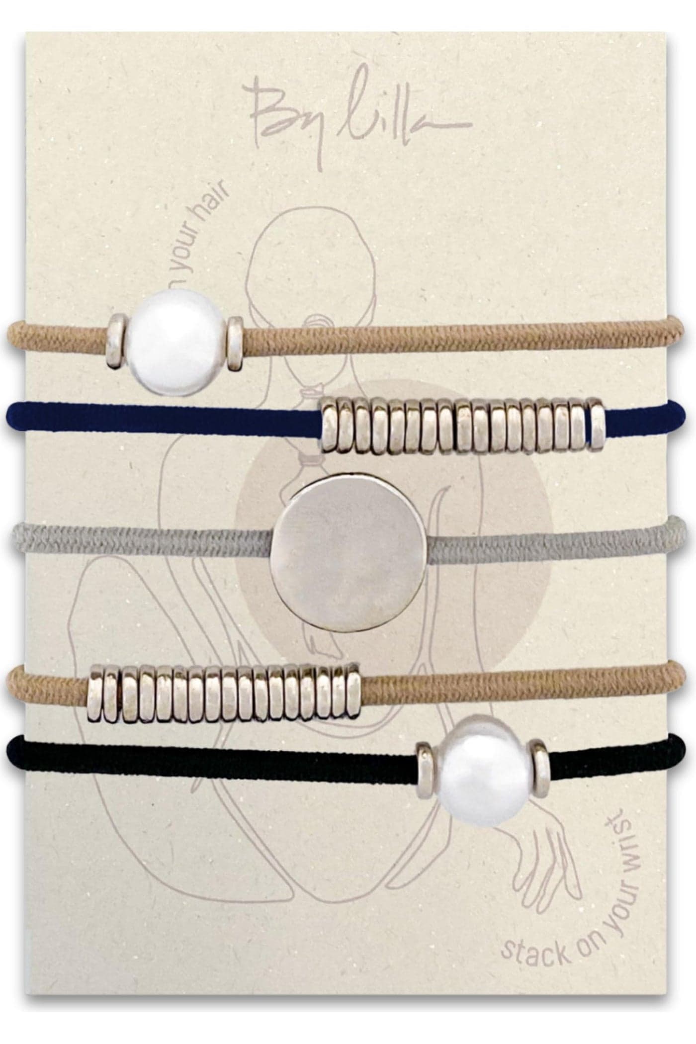 By Lilla Hair Ties for Women No Damage The Original Bracelet Hair Tie Hand Made Jewelry with Luxury Elastic and Tarnish Free Gold and Silver Boho Hair Accessories and Wrist Stacks Marble