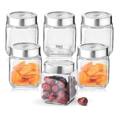 Treo By Milton Cube Storage Glass Jar, 580 ml Each, Set of 6, Transparent | BPA Free | Storage Jar | Kitchen Organizer | Air Tight | Modular | Multipurpose Jar