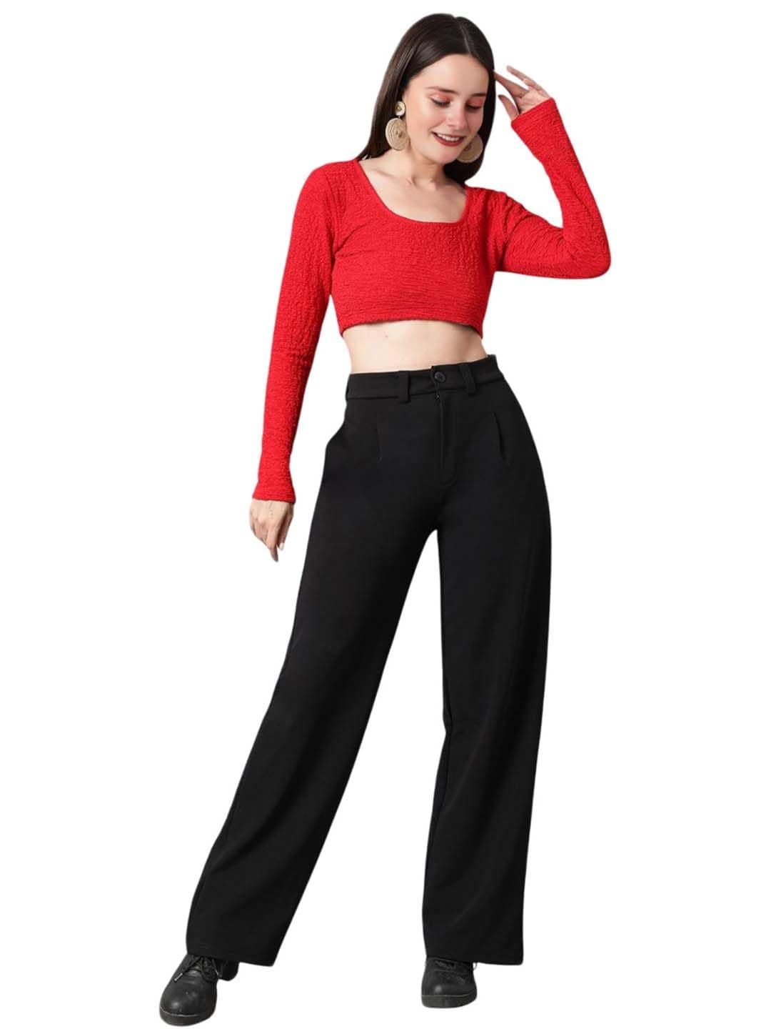 KOTTY Womens Polyester Blend Straight Fit Trousers Jade Black