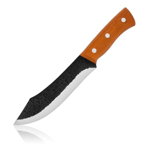 Machado Heavy Duty Cleaver Knife | Forged Stainless Steel Butcher Knife with Wooden Handle | Hammered Blade for Meat Cutting, Chopping & Outdoor BBQ | Professional Chef & Home Use