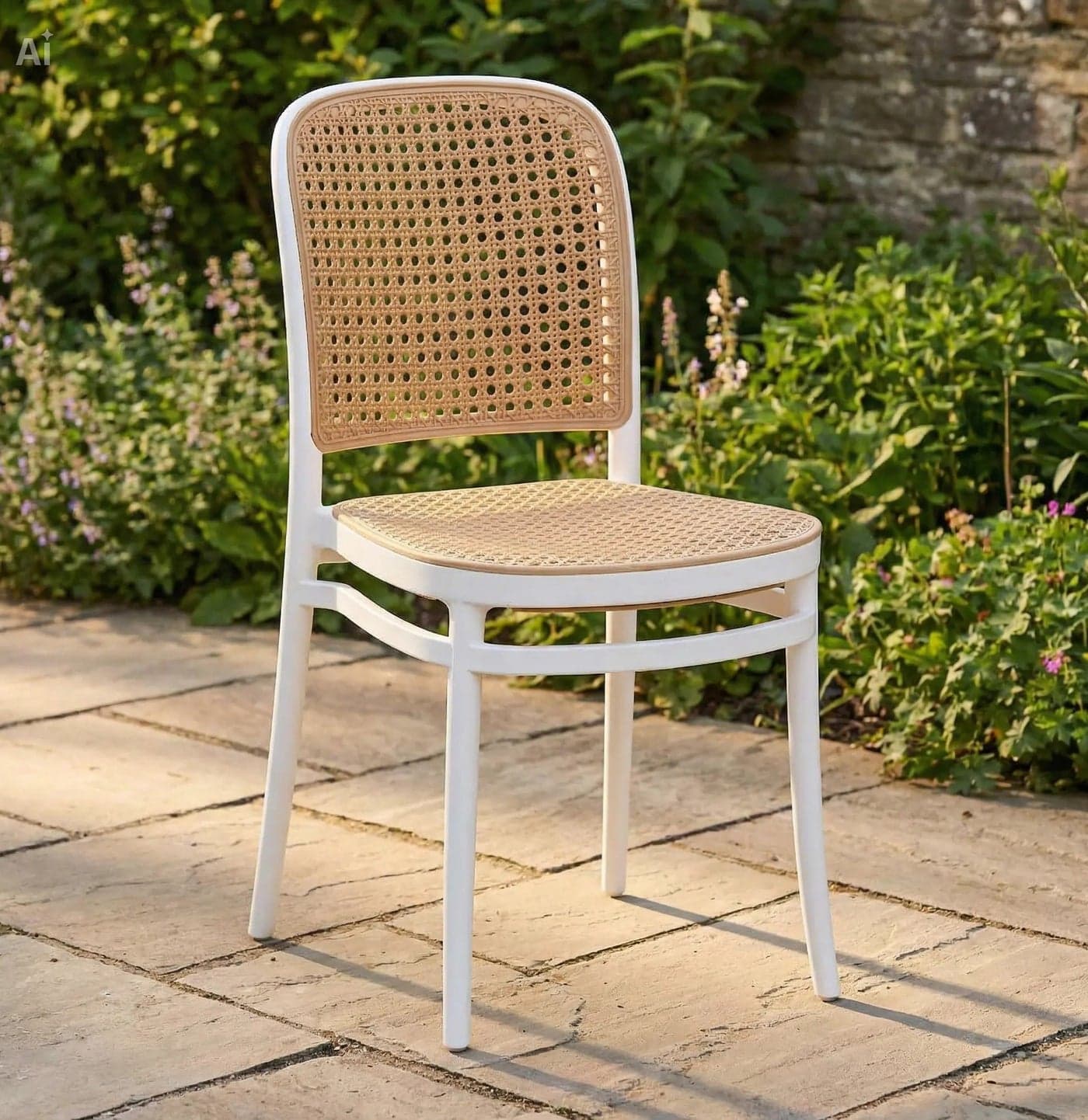 MAF Plastic Chair Dining Chair,Plasti Frame with imitate Cane Seat and Backrest, Indoor Outdoor chair MAF-C-21 Beige