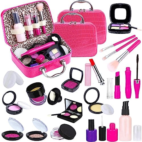 TEPSMIGO 2 Pack Pretend Makeup Kit for Girls Kids Pretend Play Makeup Set with Cosmetic Bag for Birthday Christmas Toy Makeup Set for Toddler Little Girls Age 3Not Real Makeup