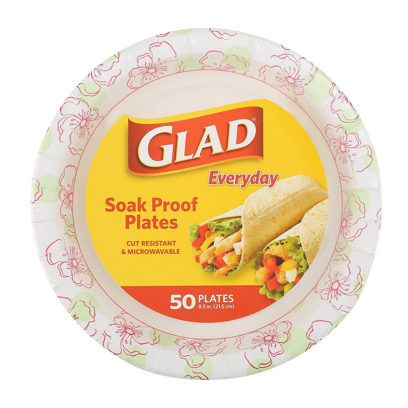 Glad Disposable Paper Plates for All Occasions Round Soak Proof Cut Proof Microwaveable Heavy Duty Disposable Plates 85 Diameter 50 Count Bulk Paper Plates Pink Flower Print