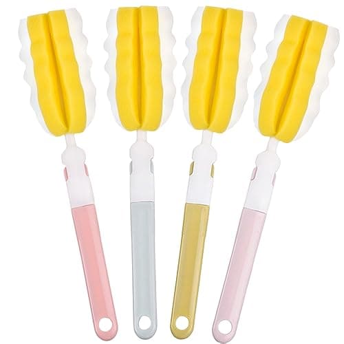INVODA 4PCS Bottle Brush Long Handle Cup Cleaner Brush Sponge Bottle Scrubber Detachable Handle Portable Sponge Cleaning Brush for Baby Bottle Dishwashing Kitchen Clean Glasses Mugs (4 PCS)