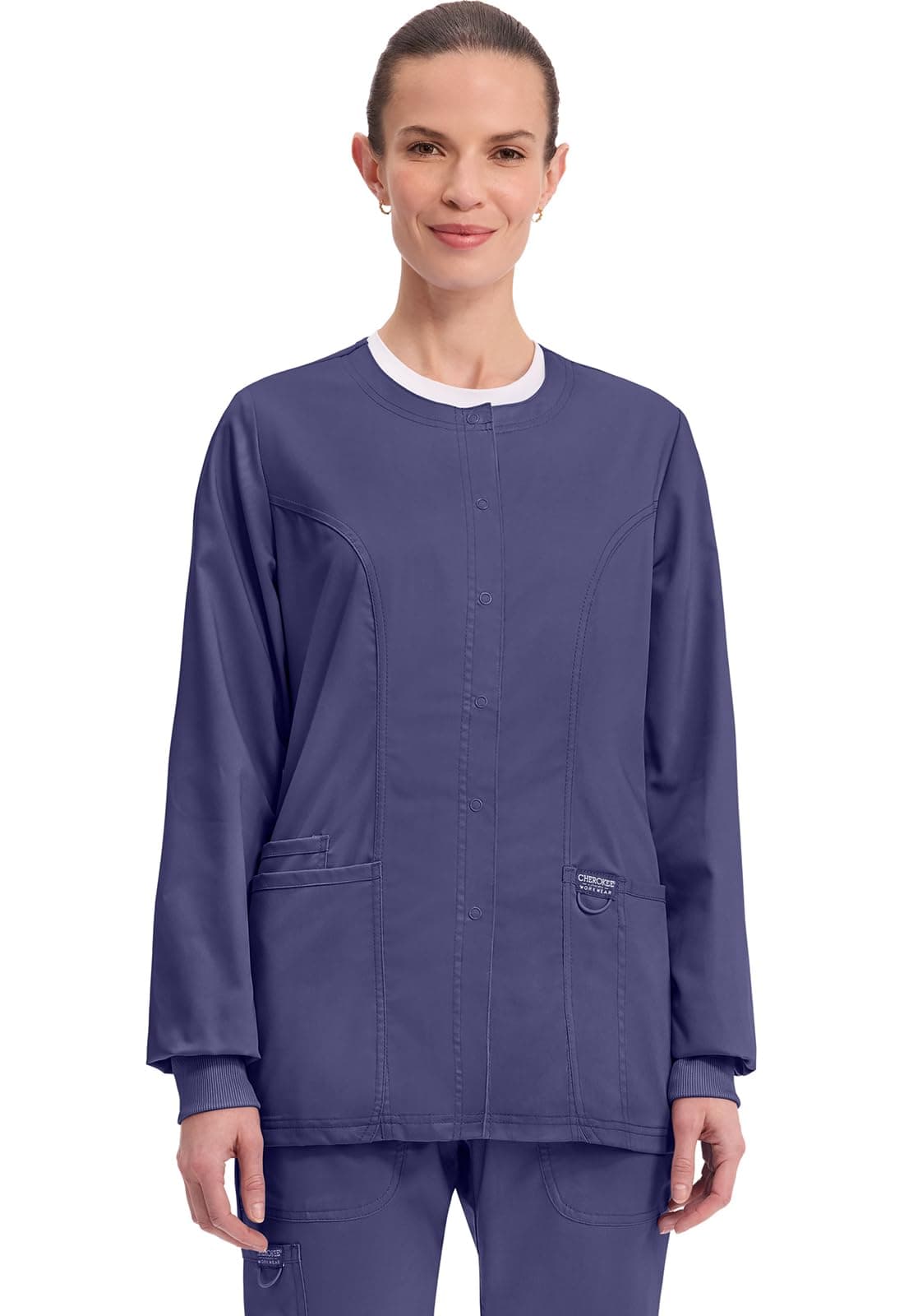 Cherokee Women's Snap Front Warm-up Jacket, Grape, Large