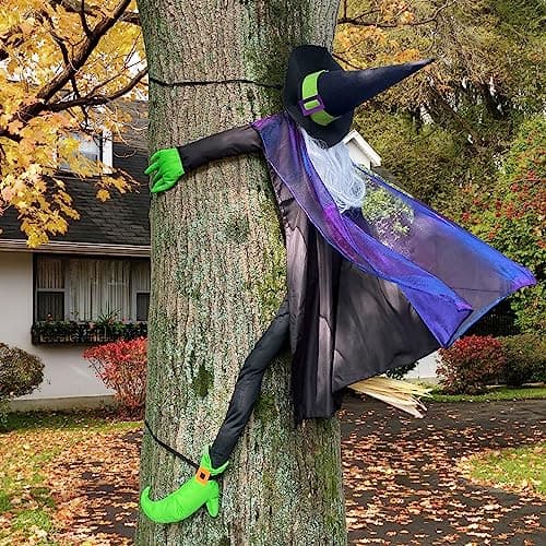 POPGIFTU 64" Large Crashing Witch into Tree Halloween Outdoor Decoration – Funny Flying Witch Yard Prop for Porch, Garden & Lawn, Weather-Resistant Halloween Decor